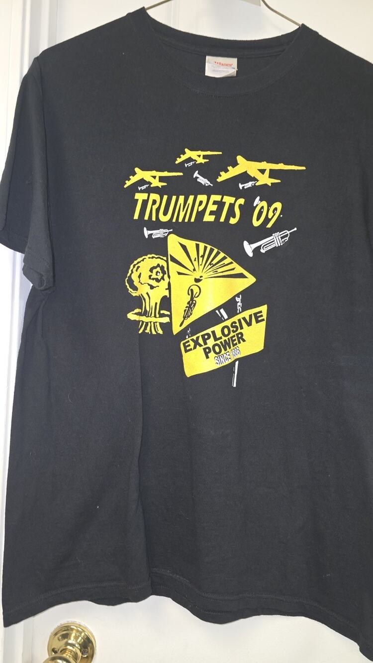 Jen8942 Trumpets 2009 Explosive Power T-Shirt, Size Medium, Black.
